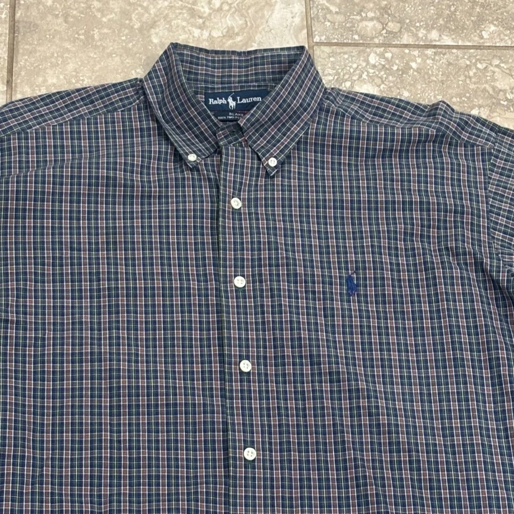 Ralph Lauren Blake Mens Large Plaid Button Down Shirt Navy Green 100% Cotton